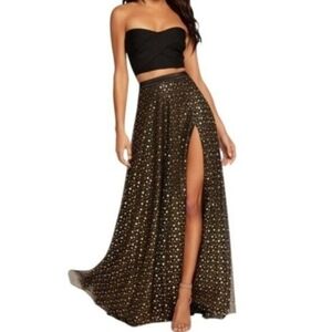 NWT Alyce Paris Black Crop Top & Maxi Skirt With Stars    Size S
